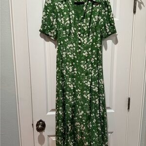 LK Bennett Green Floral Button-Front Maxi Dress
